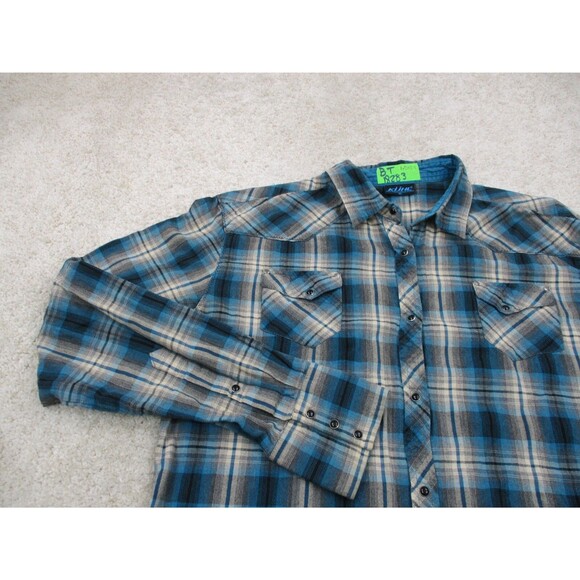 Kuhl Shirt Womens Extra Large XL Blue Gray Plaid Western Pearl Snap Up Top - Picture 3 of 12